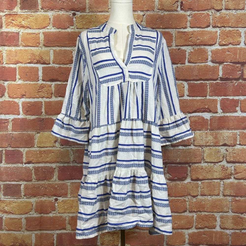 Luisa Perla Made in Italy Blue & White Striped Boho Tunic Dress Size XL